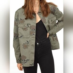 H&M Khaki Green Floral Utility Jacket Sz S